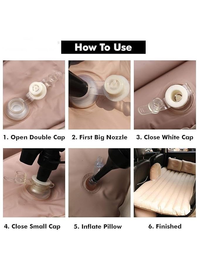 MBUYS MALL MBUYS MALL Multifunctional Inflatable Car Bed for Car Mattress for Travel with 2 Air Pillows Air Pump Repair Kit Car Bed for KidsTravelTripCampingPicnicPool Beach Universal Fit Cream  - Image 2