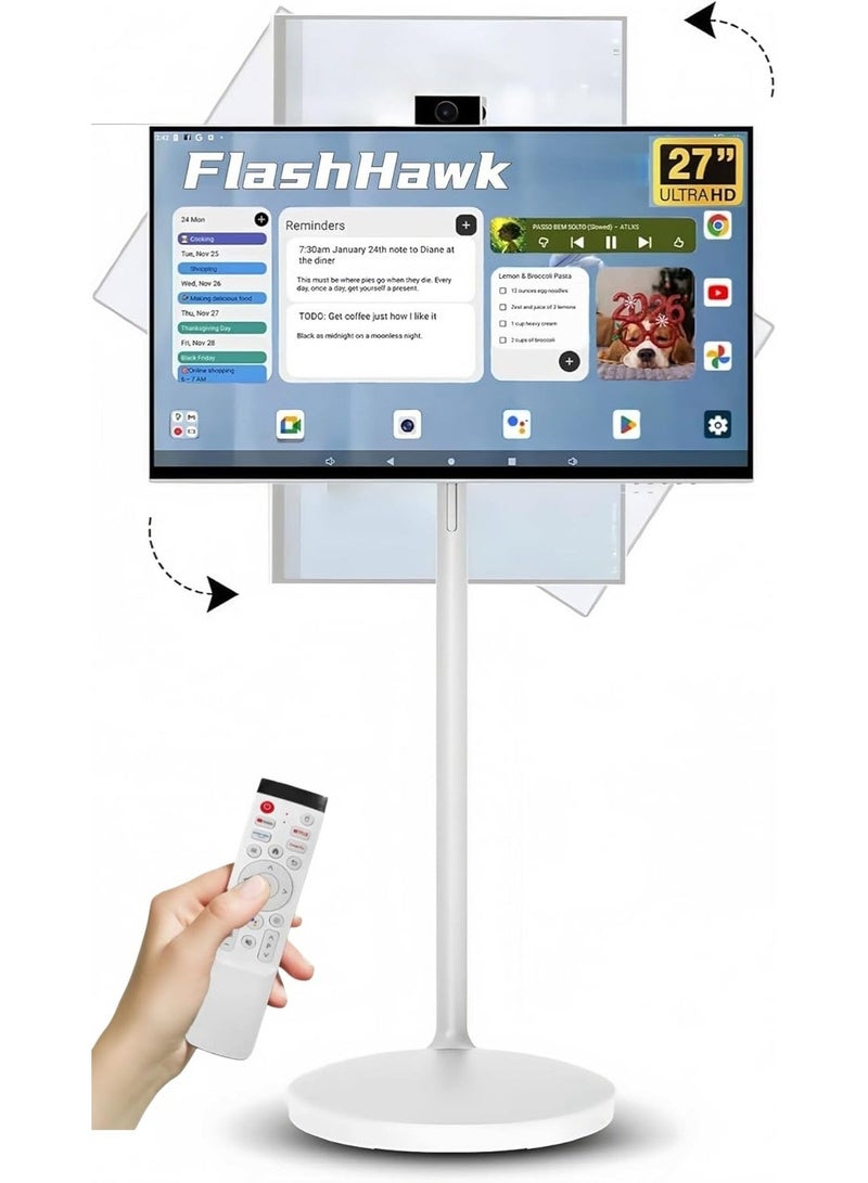 FlashHawk 27 Inch Portable TV Touch Screen Monitor with Adjustable Floor Stand And Smart Android OS  | Build-in Camera | 6G RAM+128G Storage, 9000aMh Battery 10H Video Play Time - Image 1