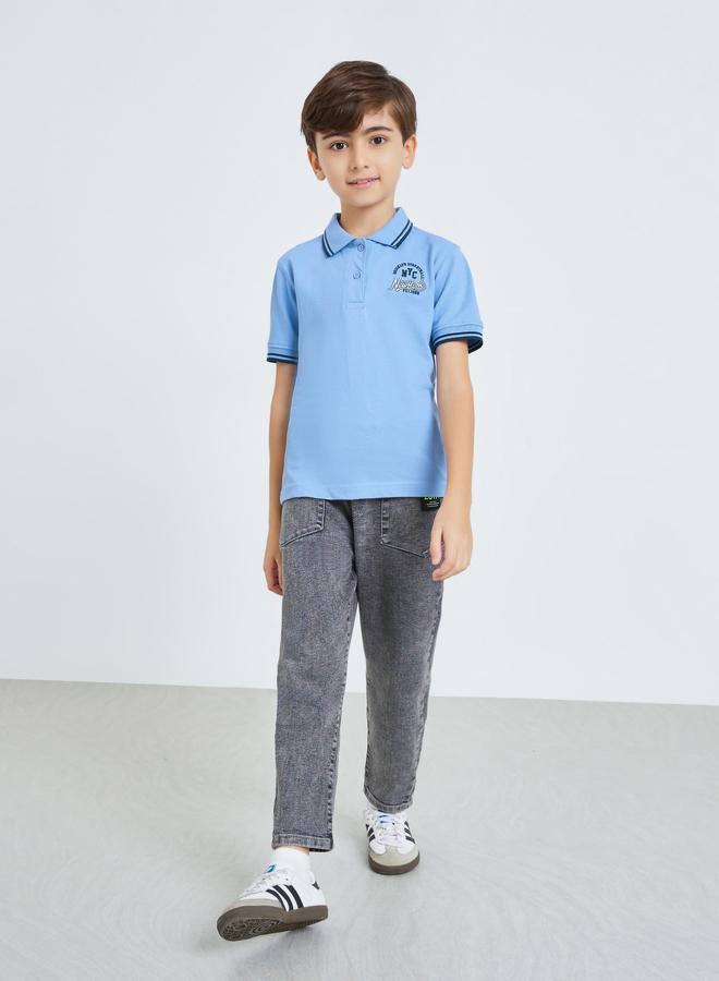 Styli Kids Blue Embroidered Polo Shirt - Image 2