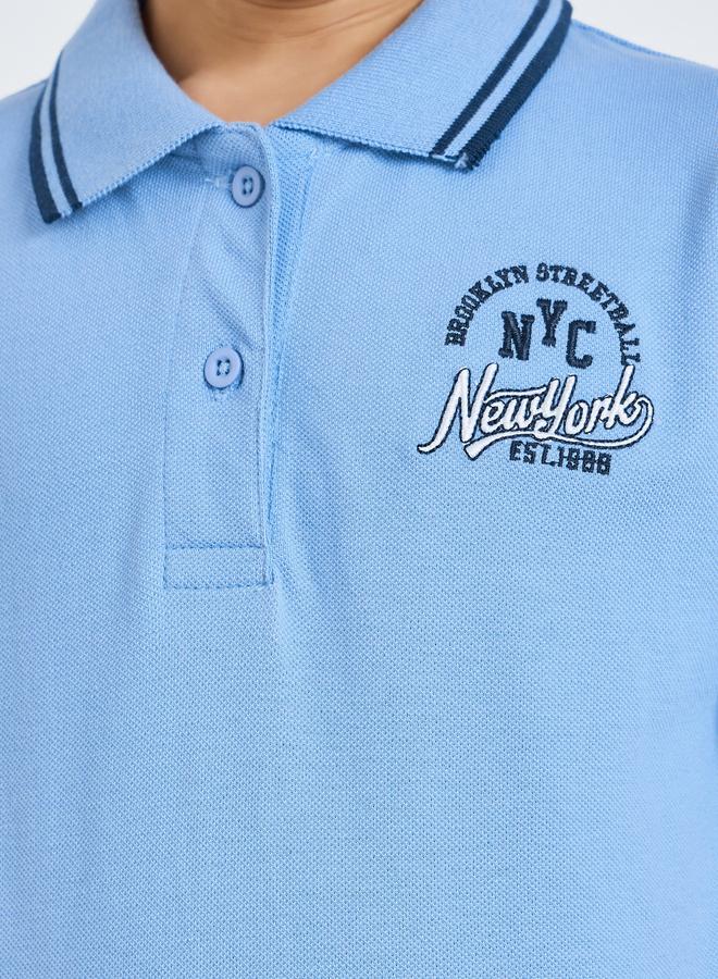 Styli Kids Blue Embroidered Polo Shirt - Image 4