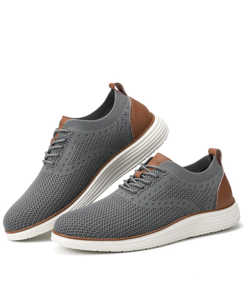 VILOCY Men's Casual Dress Sneakers Oxfords Business Mesh Breathable Walking Shoes Tennis Comfortable Fashion Office EU48 Grey - Image 3