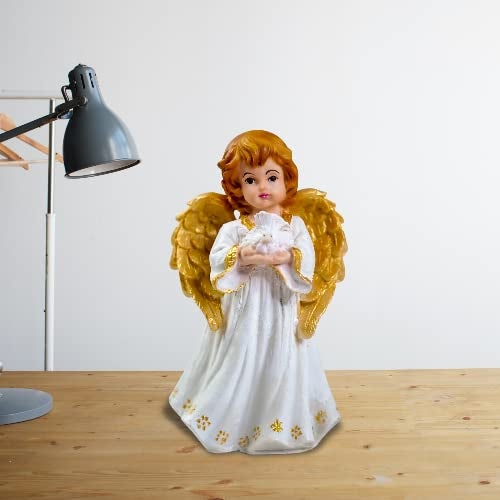 Newven Handcrafted Angel showpiece Idol Decorative Statue Christian Figurine for Home Decor Craft Gifts for House Warming for Living Room 20 x 11 x 10 cm Multicolour, 1 Piece, Stone - Image 1