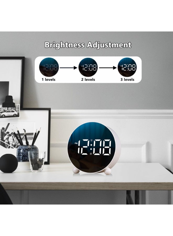 ساعة منبه رقمية، ساعة منبه دائرية بشاشة LED، ساعة رقمية صغيرة بجرس مزدوج، 3 مستويات سطوع قابلة للتعديل، ساعة مكتب صامتة، ساعات منبه بجانب السرير بجرس عالٍ لغرفة النوم والمكتب (أبيض) - Image 4