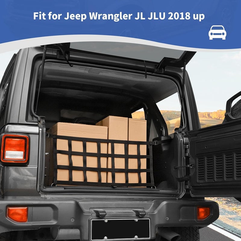 Fit for Jeep JL Rear Trunk Mesh Cargo Net for Jeep Wrangler JL JLU 2018 up Trunk Organizer Storage Accessories Red (Black) - Image 4