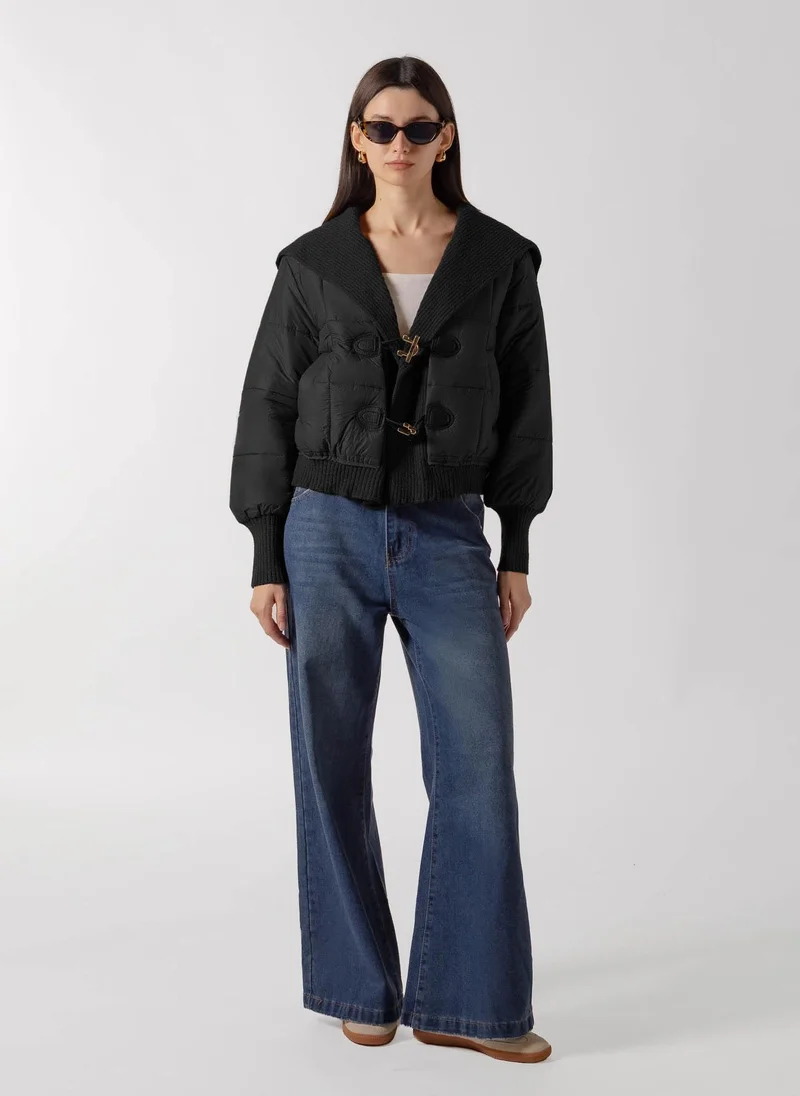 Shapes BLACK KNIT COLLAR TOGGLE PUFFER for Women | Best Price UAE