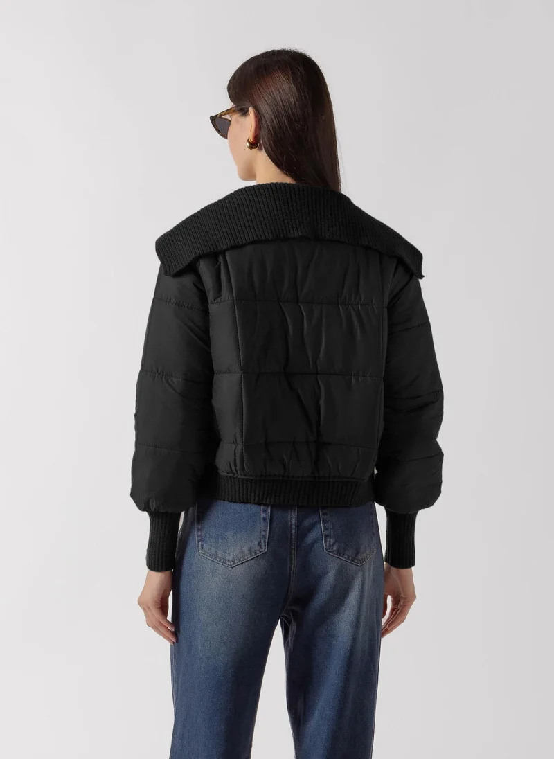 Shapes BLACK KNIT COLLAR TOGGLE PUFFER for Women | Best Price UAE