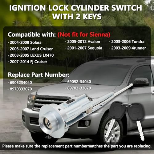 RAMATA 89703-33070 Ignition Lock Cylinder Switch&Non-Transponder Key Compatible with Toyota 2001 2002 2003 2004 2005 2006 2007 Sequoia, 2003-2006 Tundra, 2003-2009 4Runner and More Replace 69052-34040 - Image 2