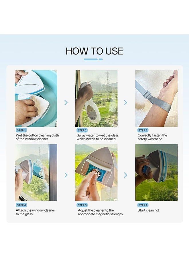 يلا جوي منظف ​​نوافذ مغناطيسي - ممسحة تنظيف زجاج النوافذ ذات الوجهين (5-25 مم) للزجاج المزدوج الفردي، أداة تنظيف الزجاج الأمامي القابلة للتعديل بستة ملفات للمباني الشاهقة - Image 5