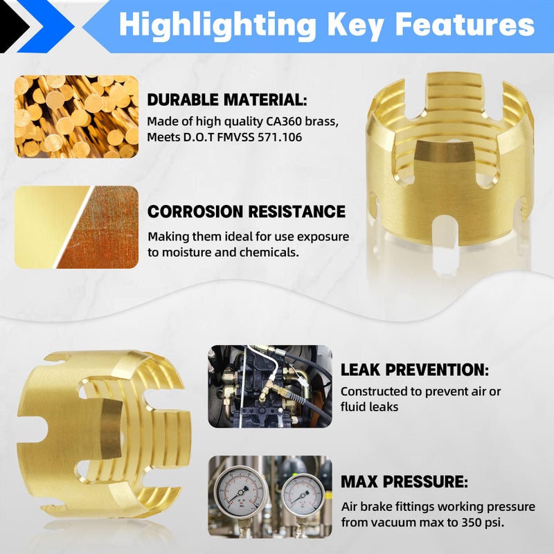 Dazakoot Brass DOT Air Brake Hose End Fitting Sleeve Tube Dazakoot Sleeve Tube for Hose End Connector 12 Air Brake Hose End Fitting Repair Tube Pack of 10 - Image 4