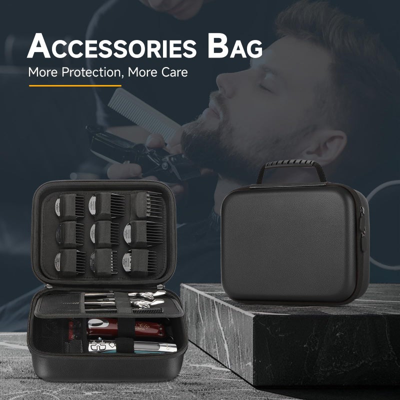 MOSLA Hard Barber Accessories Case for Hair Clippers, Mens Hair Cutting Barber Supplies Holder Organizer Storage Bag for Hair Cutting, Guard Grooming Kit (PU Black) - Image 4