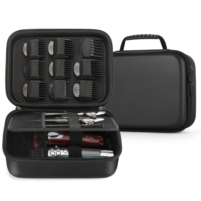 MOSLA Hard Barber Accessories Case for Hair Clippers, Mens Hair Cutting Barber Supplies Holder Organizer Storage Bag for Hair Cutting, Guard Grooming Kit (PU Black) - Image 1