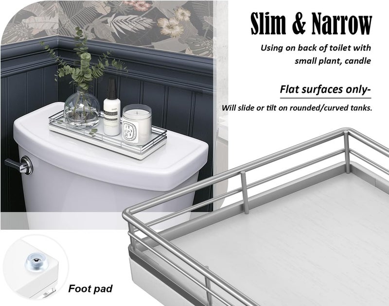 Focusonit Bathroom Counter Tray Oak Wood 11.2 Inch Jewelry Candle Makeup Perfume Holder for Coffee Table Decoration Bar Silver - Image 5