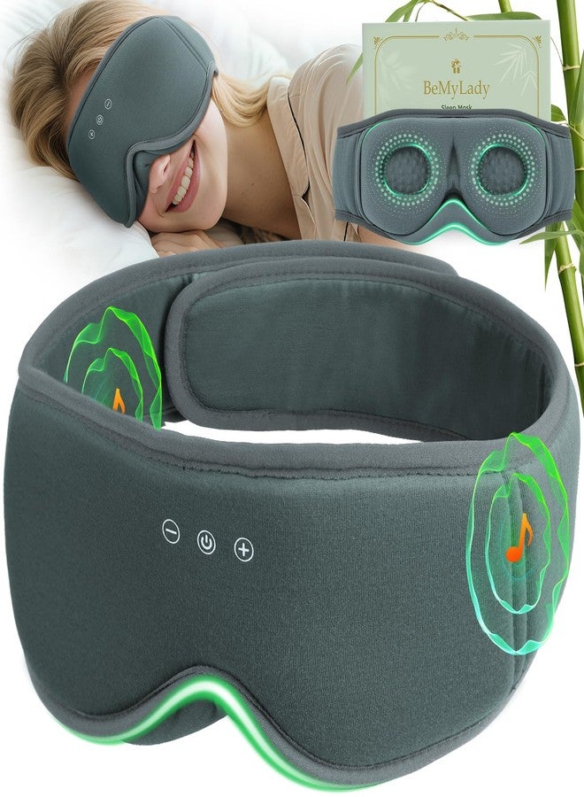 BeMyLady 3D Bamboo Cotton Sleep Mask with Bluetooth 5.4 Headphone, Music Wireless Bluetooth Blackout Eye Mask for Side Sleepers, Earphones HD Speaker Microphone for Travel, Gifts for Women Men, Grey - Image 1