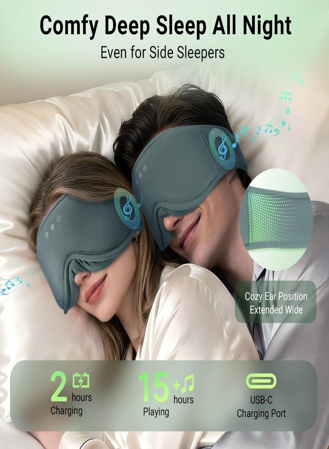 BeMyLady 3D Bamboo Cotton Sleep Mask with Bluetooth 5.4 Headphone, Music Wireless Bluetooth Blackout Eye Mask for Side Sleepers, Earphones HD Speaker Microphone for Travel, Gifts for Women Men, Grey - Image 5