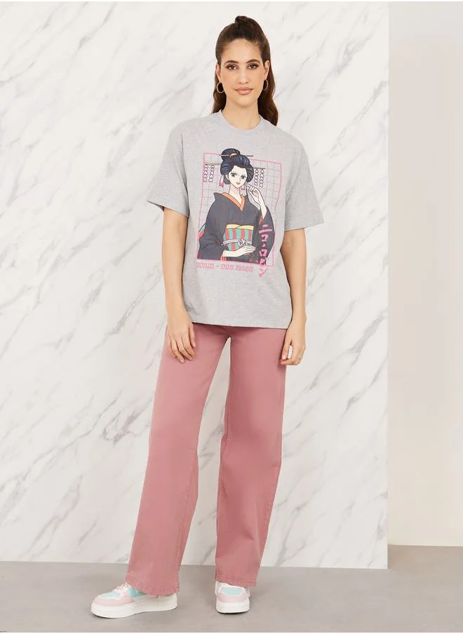 ستايلي Oversized Graphic Print Longline T-shirt