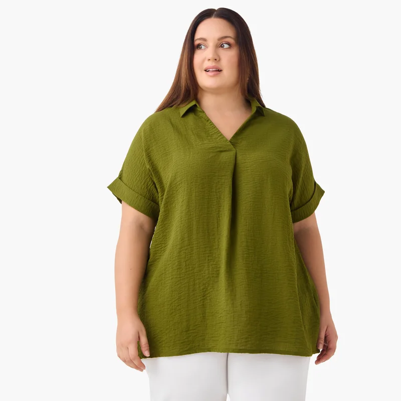 Ulla Popken Plus Size Ulla Popken Pleat Front Top