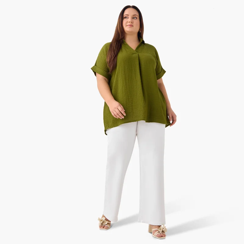 Ulla Popken Plus Size Ulla Popken Pleat Front Top
