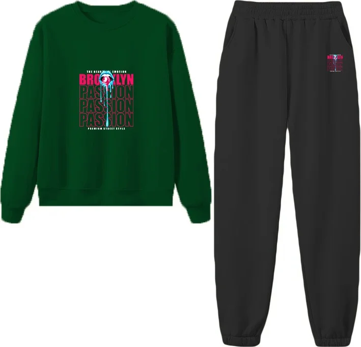 DogFish Tracksuit Oversize Brooklyn Printed Tracksuit,lover,couple Combination Green
