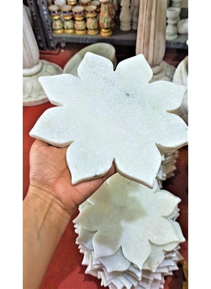 R&M RM 6inch Marble Decorative Urli Bowl (White) | Flower 6inch Marble Tray Platter | Marble Candle Holder Uruli | Center Table Decor | Living Room Showpiece Water Feature  - Image 3