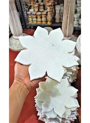 R&M RM 6inch Marble Decorative Urli Bowl (White) | Flower 6inch Marble Tray Platter | Marble Candle Holder Uruli | Center Table Decor | Living Room Showpiece Water Feature  - Image 4