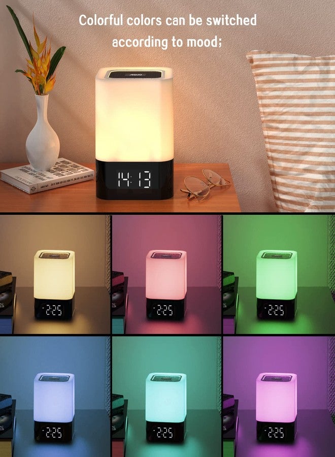 Aisuo Night Light-5 in 1 Bedside Lamp with Bluetooth Speaker, 12/24H Digital Calendar Alarm Clock, Touch Control, Support TF and SD Card, Music Player, Gift for Girls Boys Teens,Warm White - Image 2