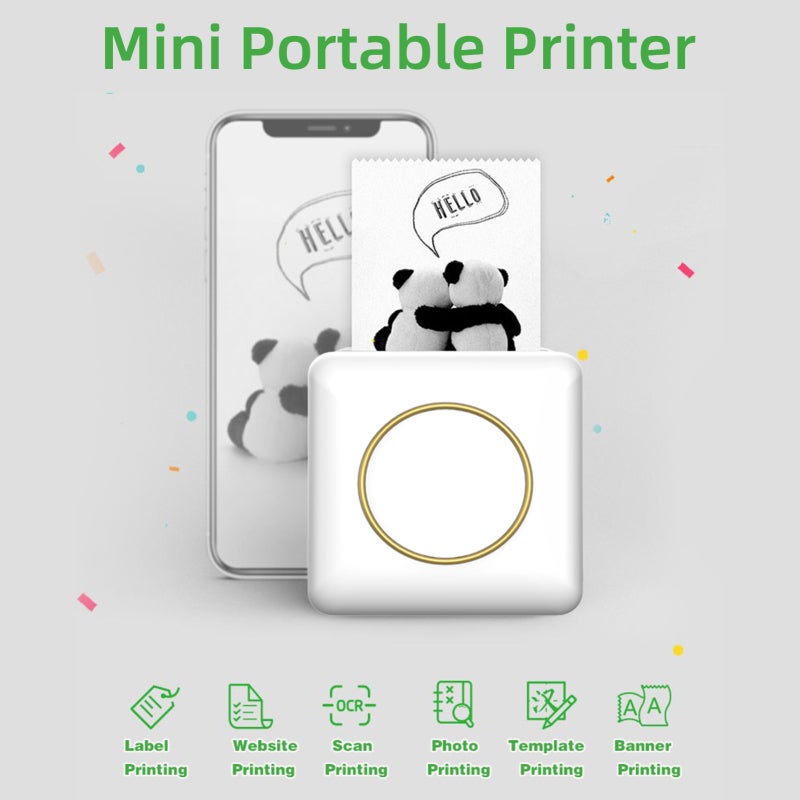 Mini Photo Printer 4 Inches 203DPI Portable Wireless BT Thermal Printer - All in One Inkless Pocket Printer - HD Printing Memo Printer for Home Office Travel - Image 2