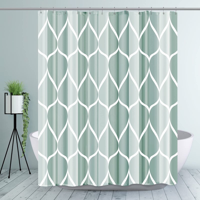 Gelbchu Dark Green Geometric Shower Curtain  Waterproof Design and Polyester  Quick-Drying  Weighted Hem  Green Fabric Shower Curtains Set for Bathroom W 72 x H 72  Durable and Washable with 12 Hooks