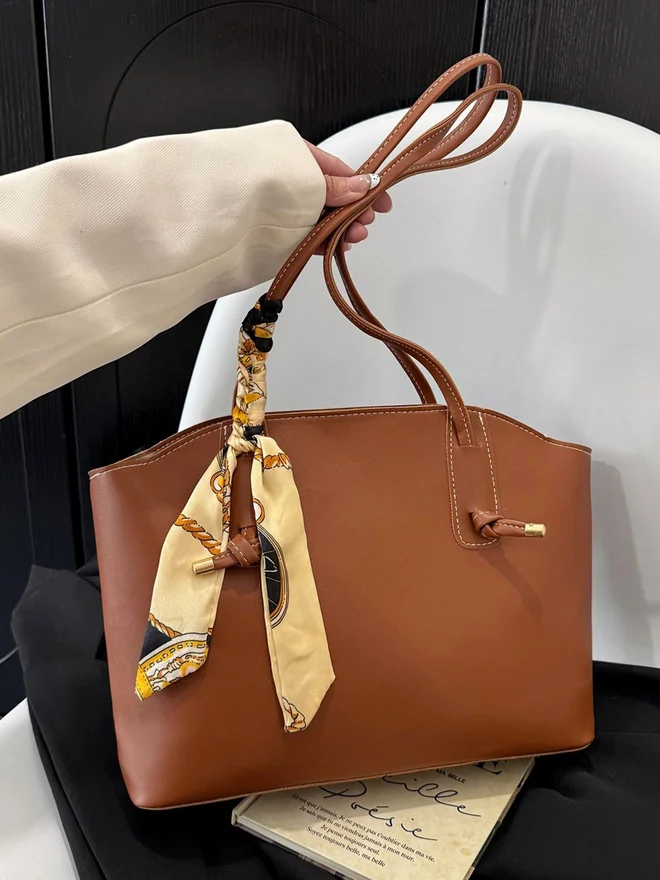 Take Two Bronze Shoulder Bag with Scarf Accent
