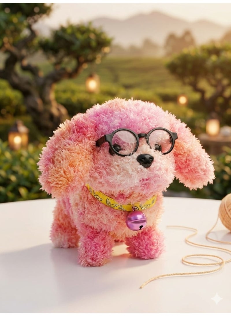 لعبة كلب فرو للأطفال بنظارة وجرس – دمية جرو محشوة لطيفة - Image 1