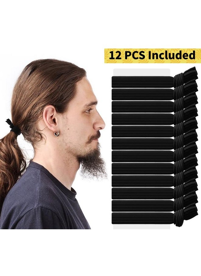 SYGY - Hair Ties For Men 12Pcs Black Hair Ties Knotted Hair Bands Mens Hair Ties For Long Curly Thick Hair Elastic Flat Man Bun Hair Tie No Damage Ponytail Holders Strong Holder Hair Ties For Guys - Image 1