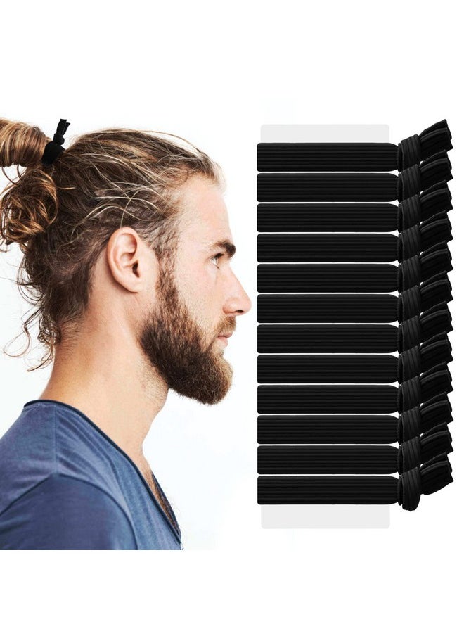 SYGY - Hair Ties For Men 12Pcs Black Hair Ties Knotted Hair Bands Mens Hair Ties For Long Curly Thick Hair Elastic Flat Man Bun Hair Tie No Damage Ponytail Holders Strong Holder Hair Ties For Guys - Image 1