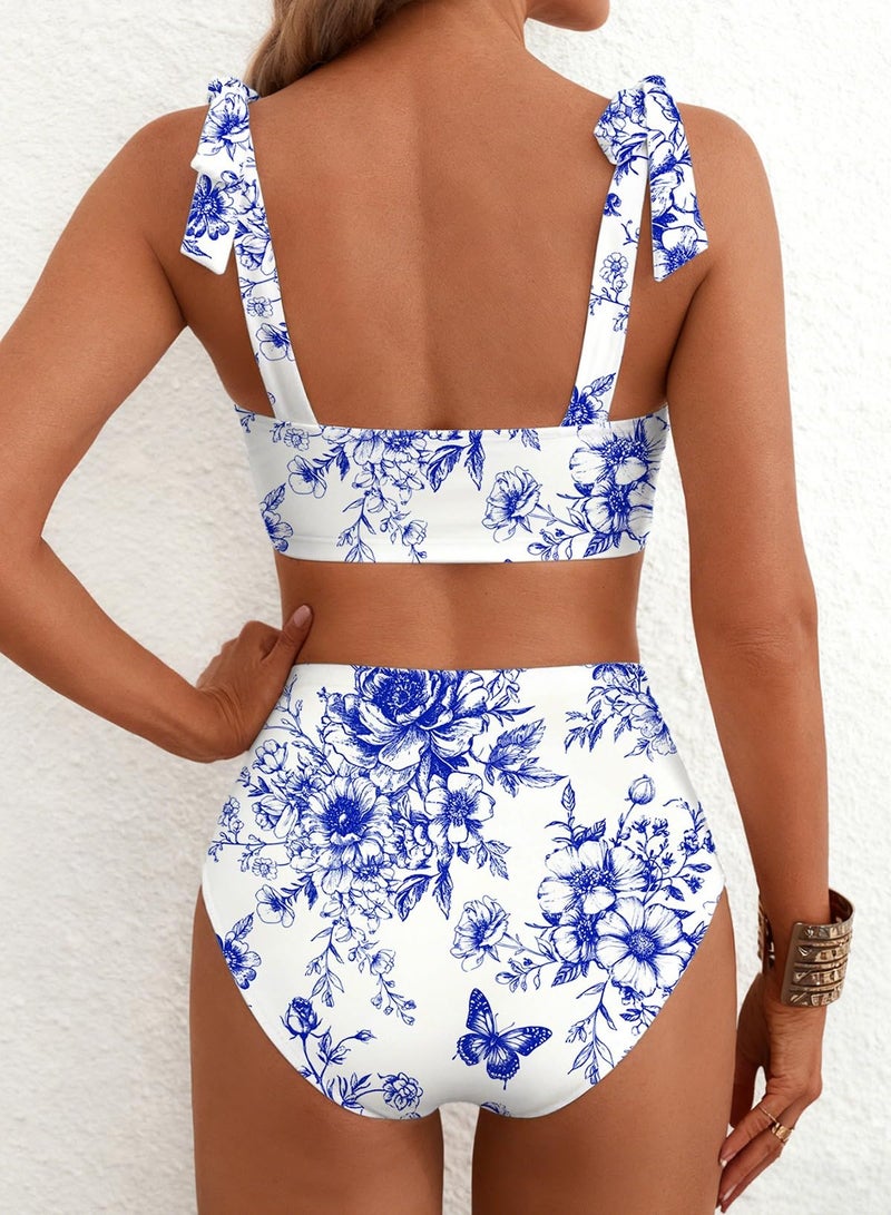 Herseas Women's Bikini Sets 2 Piece Popular Swimsuits Shoulder Strap Knot Removable Pads High Waisted Tummy Control Best Bathing Suits Girls Cruise Essentials Blue X-Large - Image 2