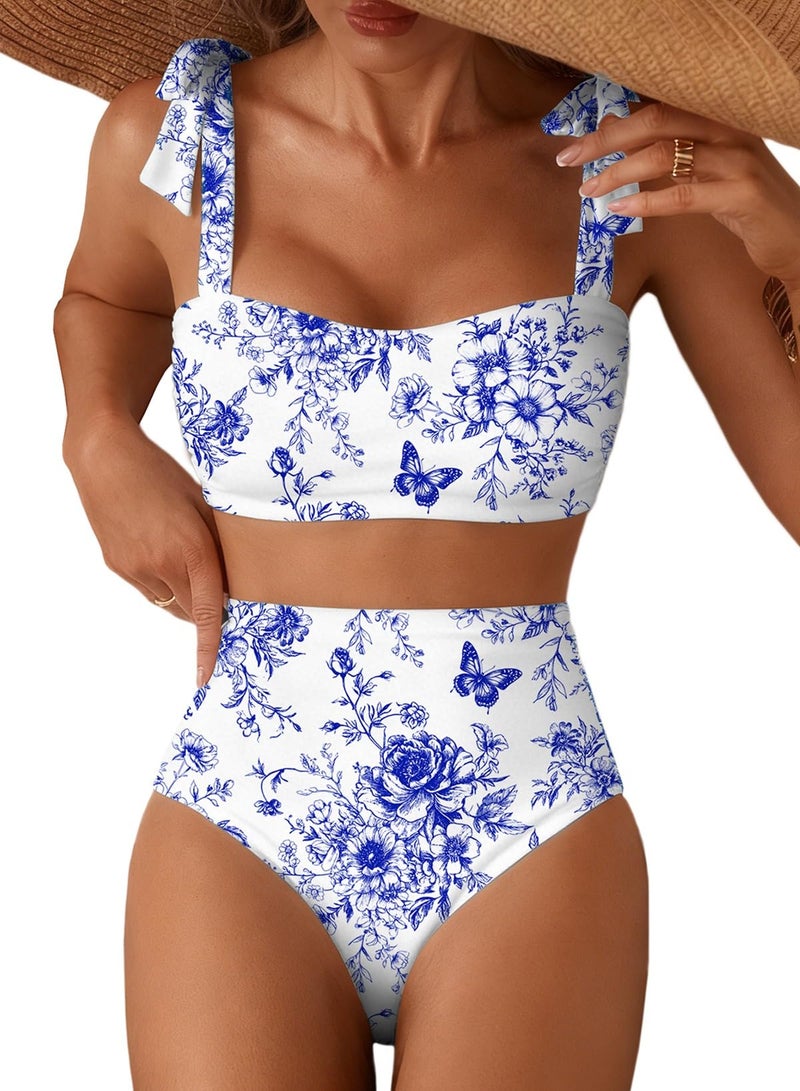 Herseas Women's Bikini Sets 2 Piece Popular Swimsuits Shoulder Strap Knot Removable Pads High Waisted Tummy Control Best Bathing Suits Girls Cruise Essentials Blue X-Large - Image 1