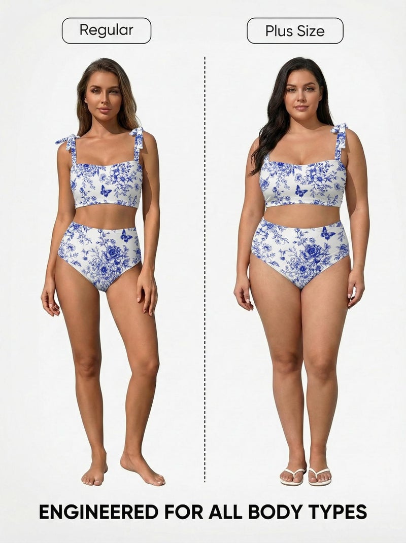 Herseas Women's Bikini Sets 2 Piece Popular Swimsuits Shoulder Strap Knot Removable Pads High Waisted Tummy Control Best Bathing Suits Girls Cruise Essentials Blue X-Large - Image 5