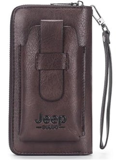 Fashionable and practical men's wallet with mobile phone pouch - brown