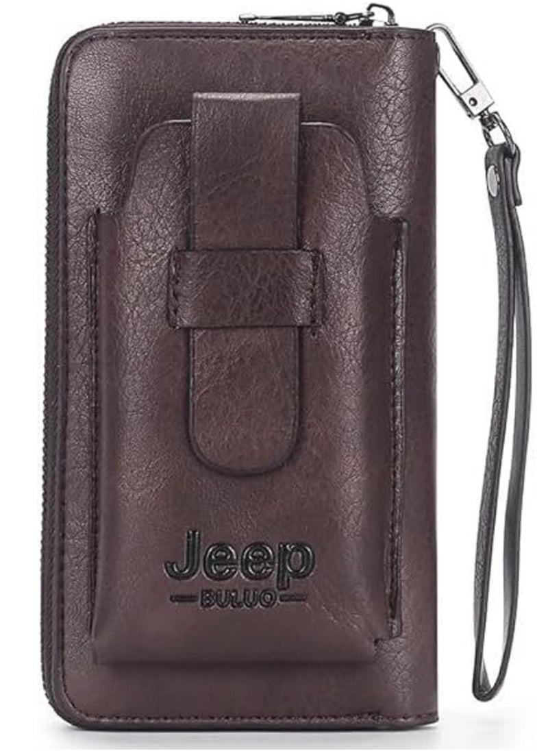 Jeep Buluo Fashionable and practical men's wallet with mobile phone pouch - brown  - Image 1