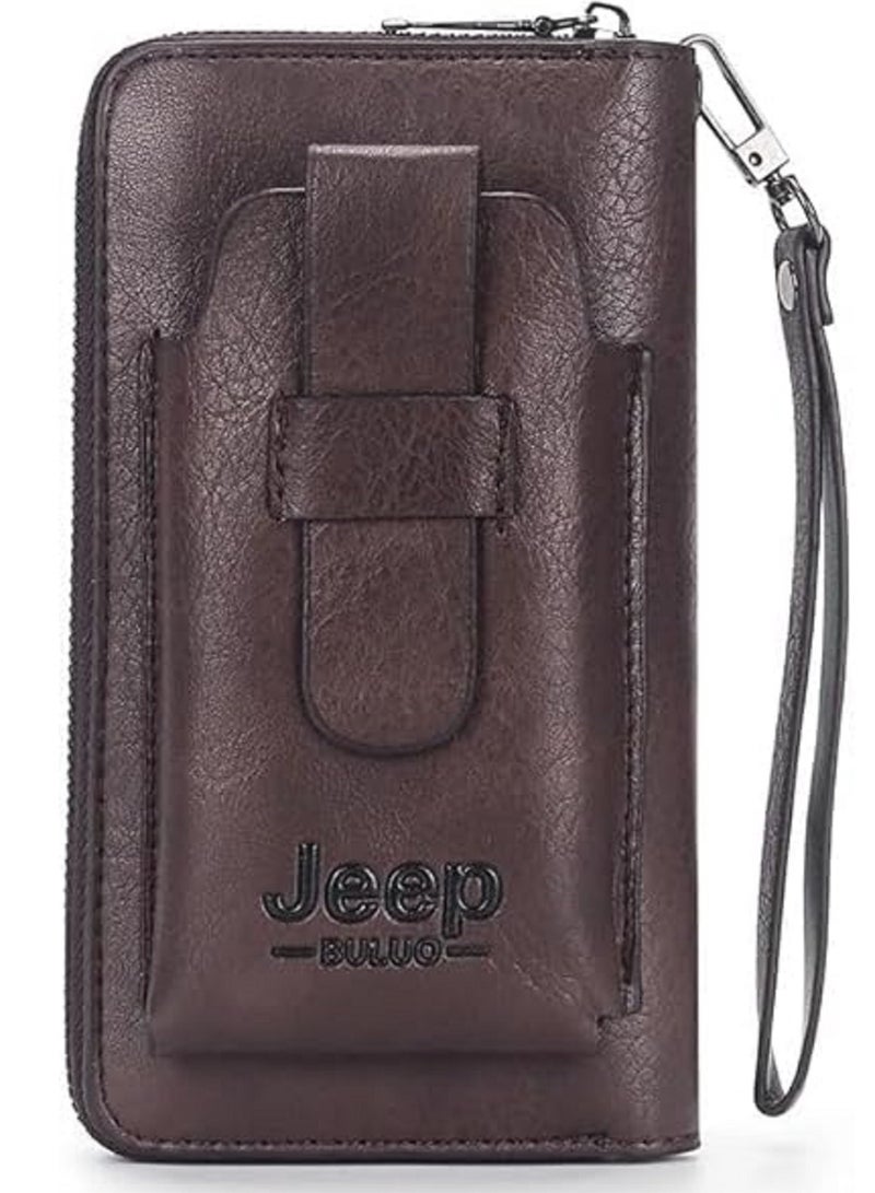Jeep Buluo Men's multi-purpose leather wallet - for carrying mobile phone, cash, and cards, brown color - Image 3