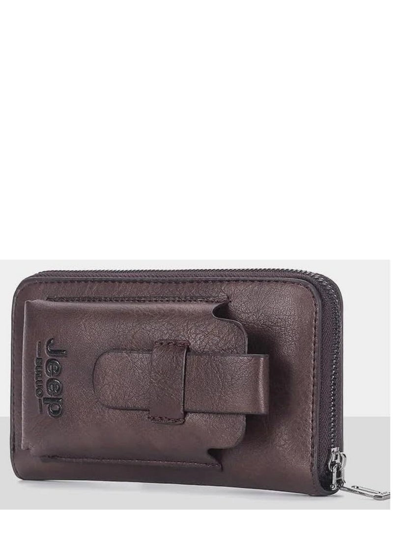 Jeep Buluo Men's multi-purpose leather wallet - for carrying mobile phone, cash, and cards, brown color - Image 4