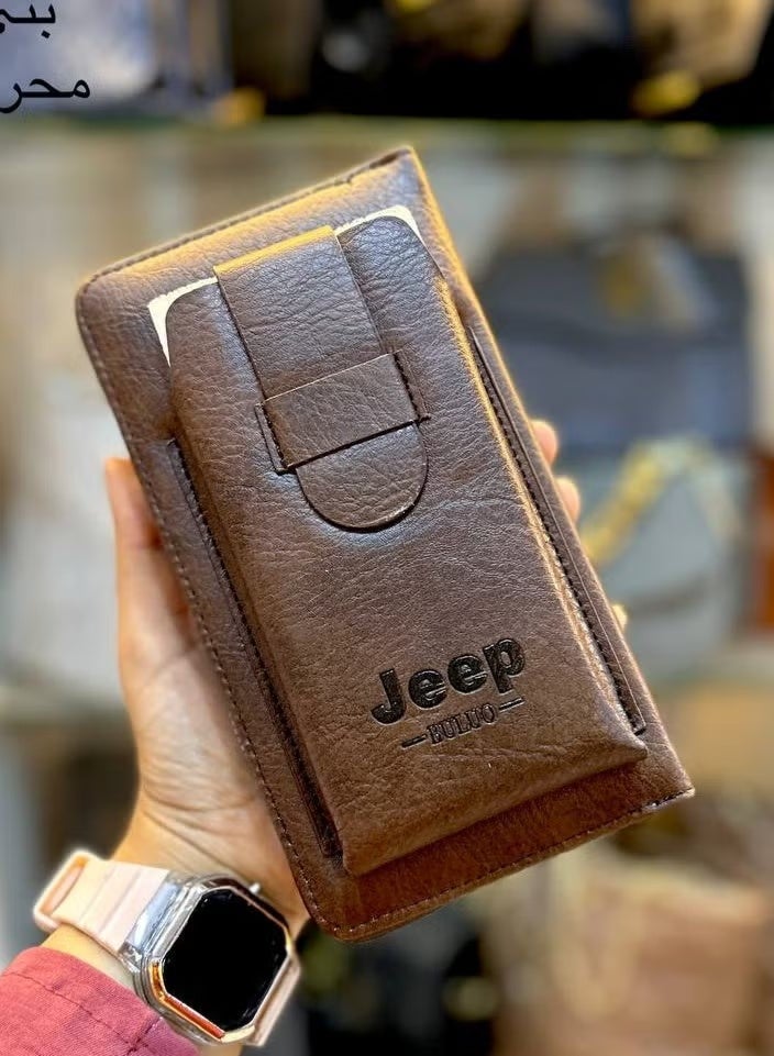 Jeep Buluo Men's multi-purpose leather wallet - for carrying mobile phone, cash, and cards, brown color - Image 2