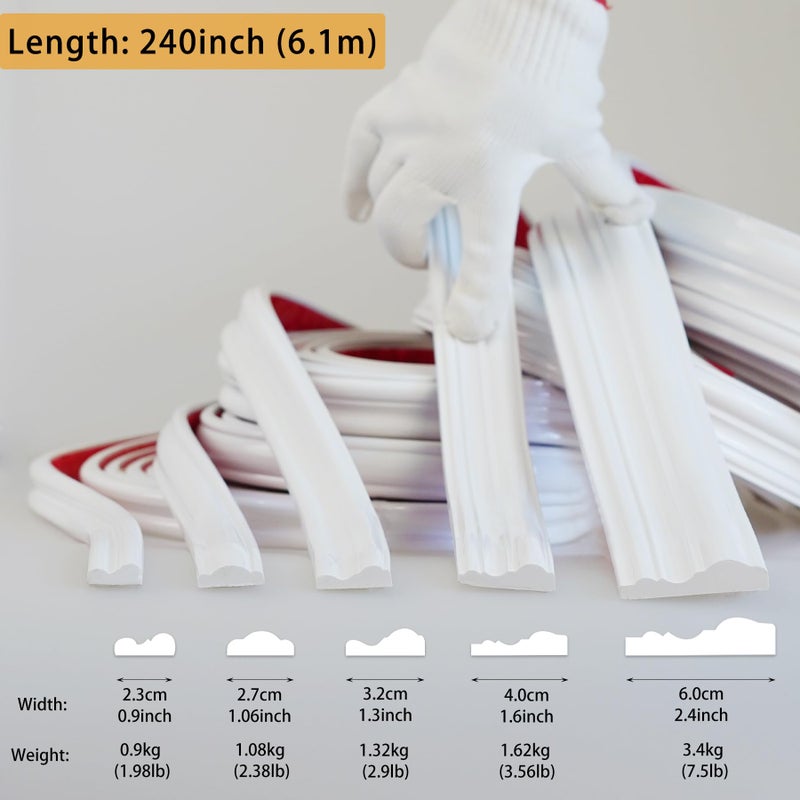 Hungbak 240"L x 0.9"W Peel and Stick Chair Rail Panel Molding, Pre-Primed Trim for Home Decoration & Wall Protection - Image 2