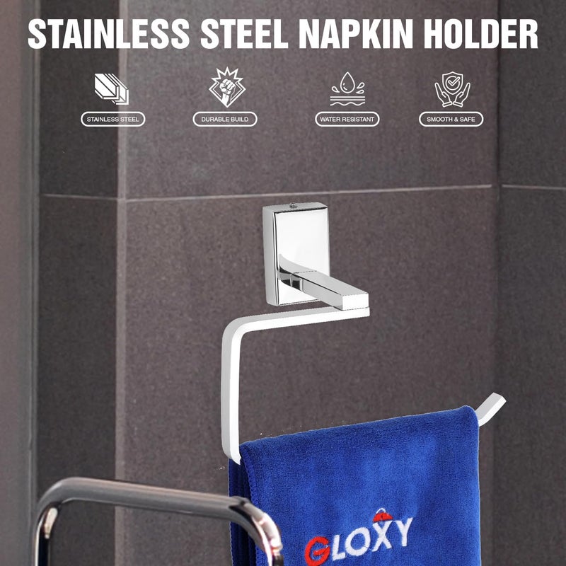GLOXY GLOXY Stainless Steel Napkin Holder Stand for Washbasin Towel Hanger Ring Bathroom Accessories SS304  - Image 2