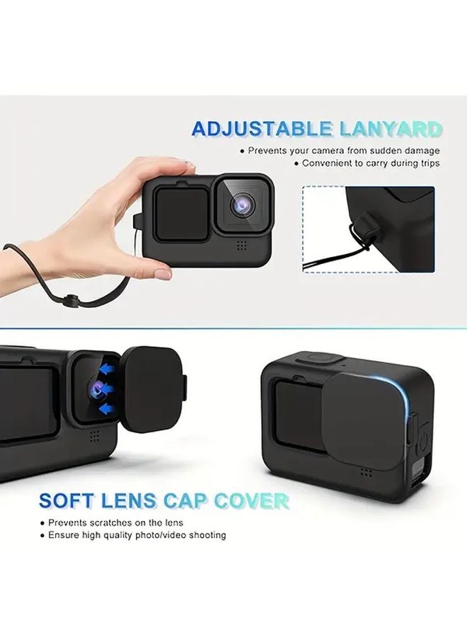 غطاء سيليكون أزرق واقٍ لكاميرا جوبرو هيرو 12 و11 و10 و9 مع غطاء بطارية وأغطية عدسة وحبل تعليق - Image 5