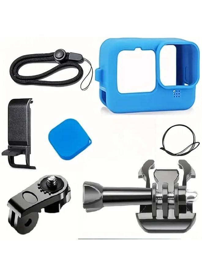 غطاء سيليكون أزرق واقٍ لكاميرا جوبرو هيرو 12 و11 و10 و9 مع غطاء بطارية وأغطية عدسة وحبل تعليق - Image 2