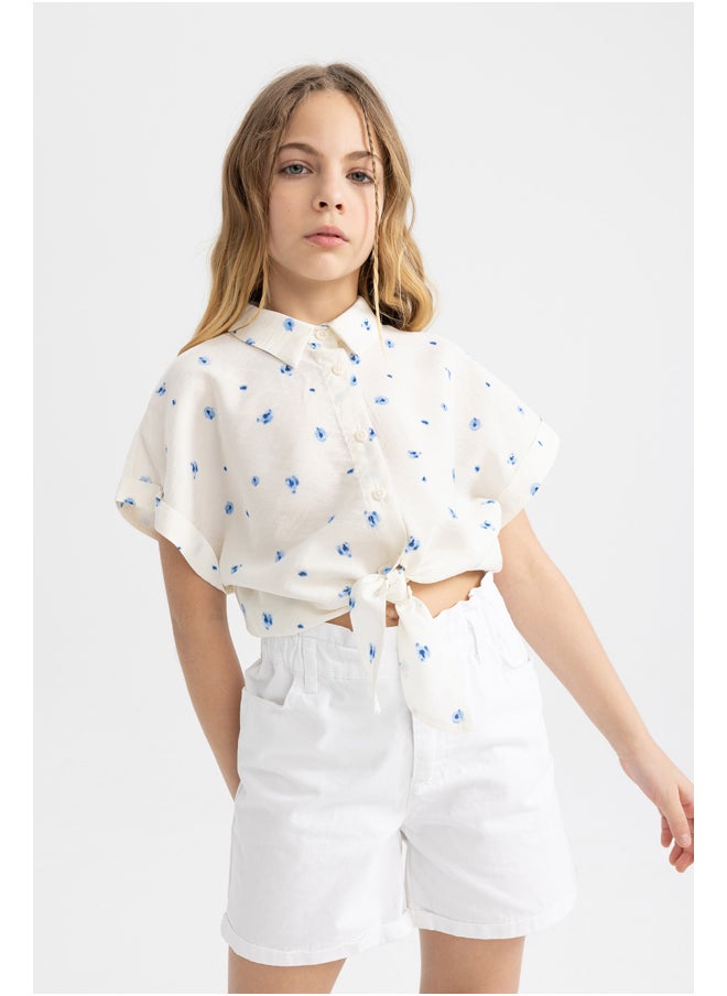 DeFacto - Girl Cropped Fit Woven Short Sleeve Shirt - Image 1