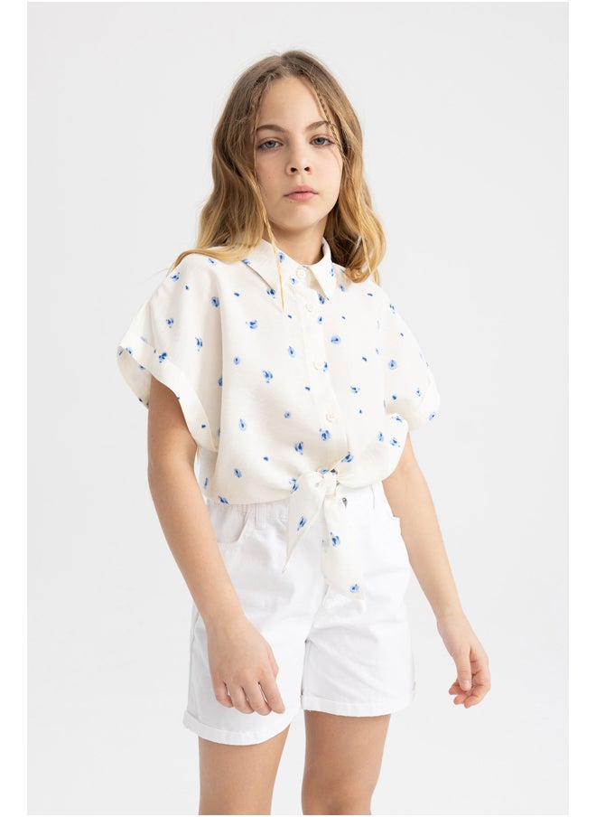 DeFacto - Girl Cropped Fit Woven Short Sleeve Shirt - Image 1