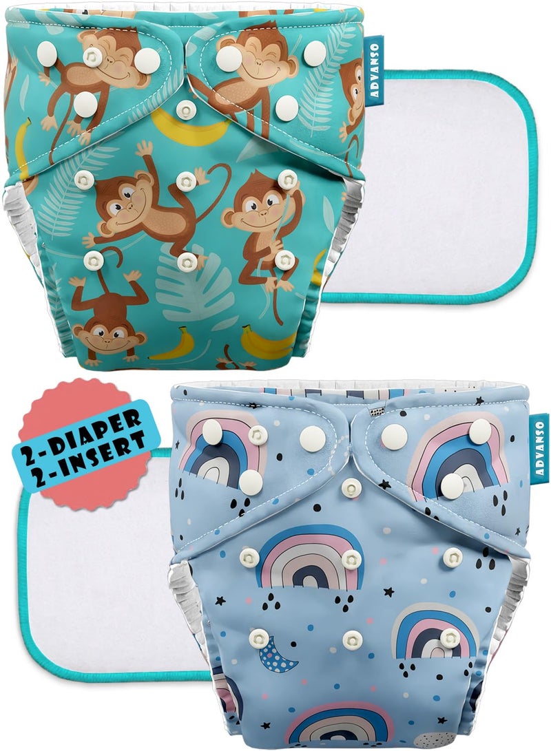 Advanso Leakage Proof cloth diapers for babies, high absorbent 2 reusable diaper 2 insert pad combo pack washable cloth diaper free size 5-18kg adjustable pocket cover 23 - Image 1