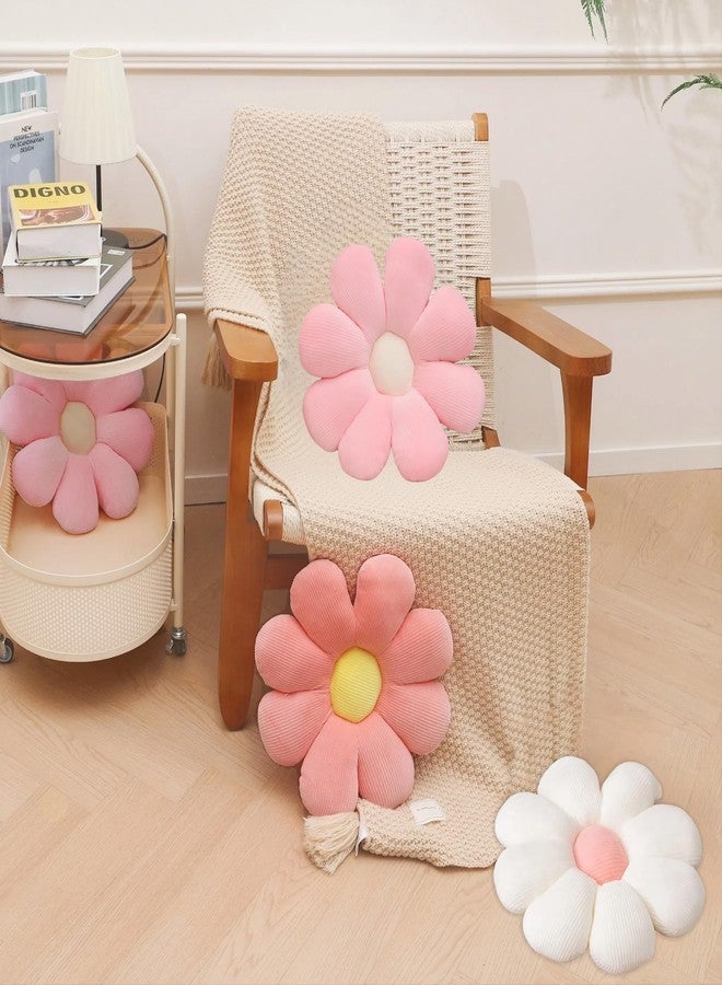 JZNEXD 2 Pcs Preppy Pillow Flower Throw Pillows for Girls Aesthetic Room Decor Bedding, 15.35" Cute Pink Daisy Flower Shaped Decorative Throw Pillows for Bedroom Bed Couch Classroom (White+Pink, 15.35 Inch) - Image 4