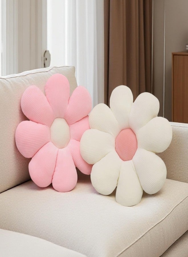 JZNEXD 2 Pcs Preppy Pillow Flower Throw Pillows for Girls Aesthetic Room Decor Bedding, 15.35" Cute Pink Daisy Flower Shaped Decorative Throw Pillows for Bedroom Bed Couch Classroom (White+Pink, 15.35 Inch) - Image 2