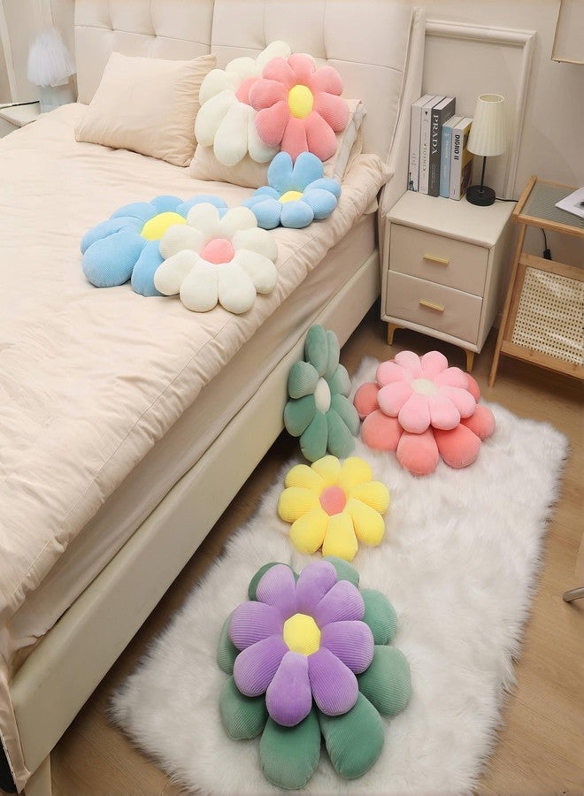 JZNEXD 2 Pcs Preppy Pillow Flower Throw Pillows for Girls Aesthetic Room Decor Bedding, 15.35" Cute Pink Daisy Flower Shaped Decorative Throw Pillows for Bedroom Bed Couch Classroom (White+Pink, 15.35 Inch) - Image 5