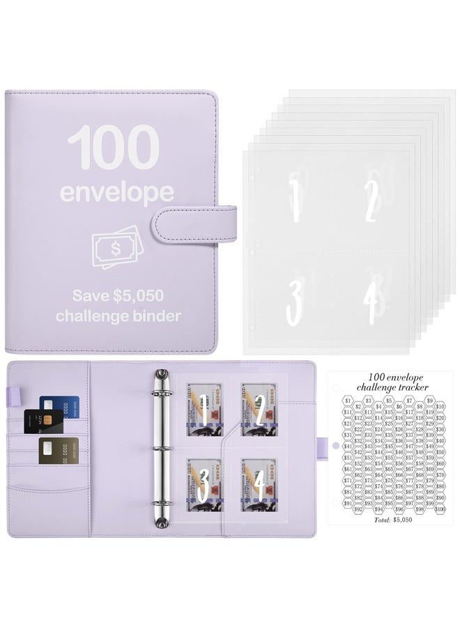 Pemocyny 100 Envelopes Money Saving Challenge Binder with Reusable Laminated Tracker, Budget Book with Cash Envelopes, Easy and Fun Way to Save $5,050 (Purple) - Image 1